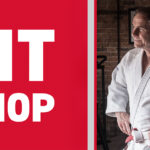 Photo of Neil Adams MBE in a custom judogi beside a logo of Fitshop